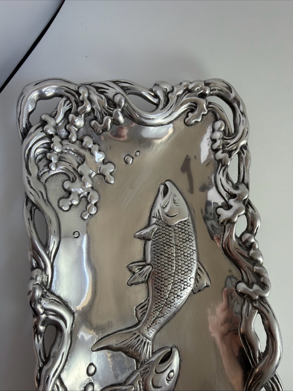 Vintage 2001 Arthur Court Jumping Fish Cast Aluminum Tray Rare - Picture 4 of 16